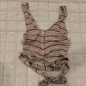 Privacy Please - brown/white tie crop top